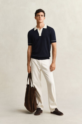 Bawełniano-modalowy sweter polo