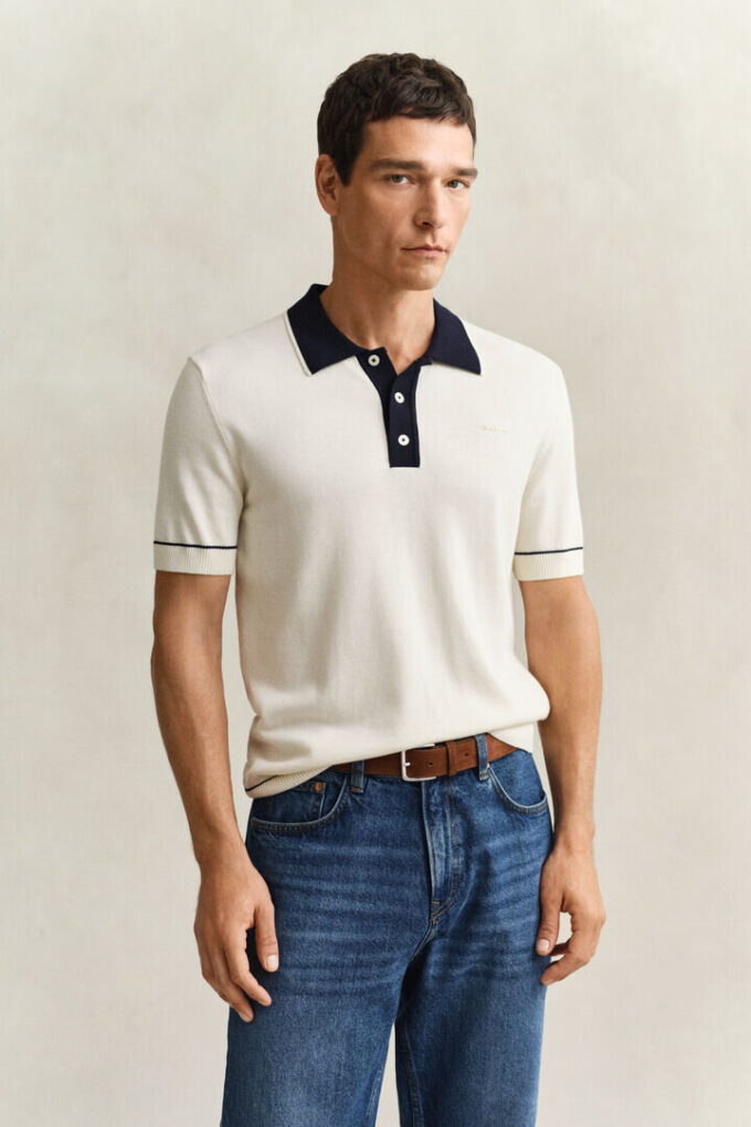 Bawełniano-modalowy sweter polo