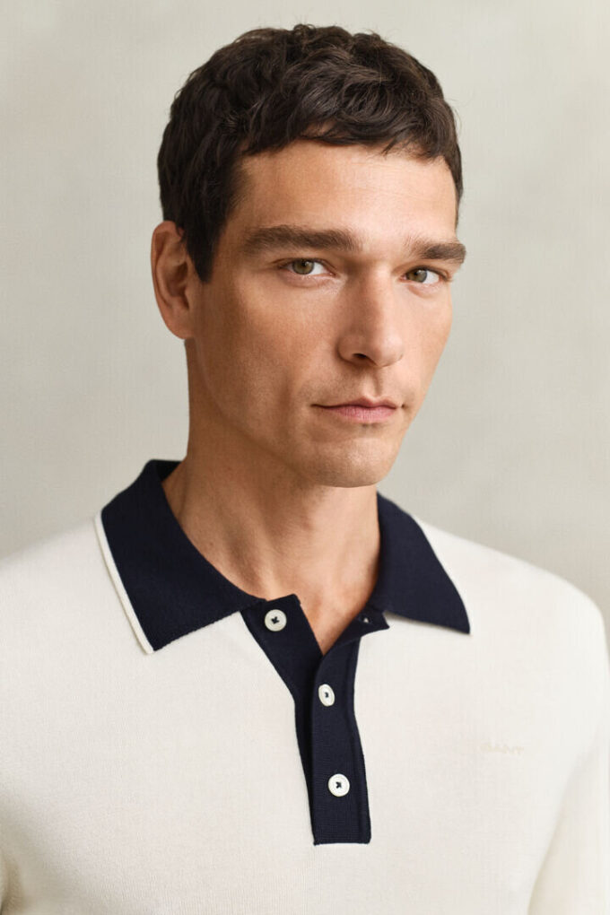 Bawełniano-modalowy sweter polo