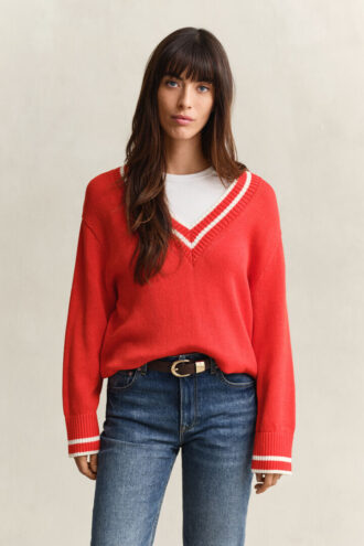 Bawełniany sweter z dekoltem w serek
