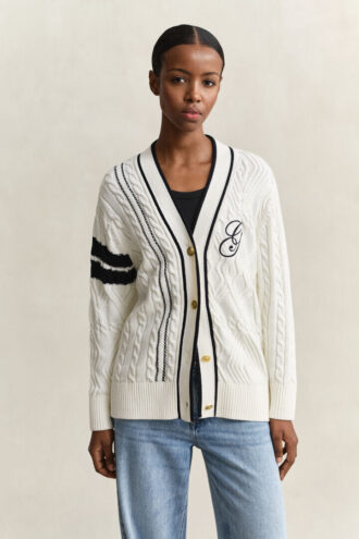 Kardigan z dzianiny typu cable knit w stylu varsity