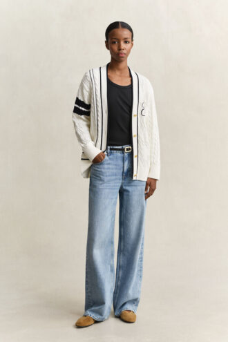 Kardigan z dzianiny typu cable knit w stylu varsity