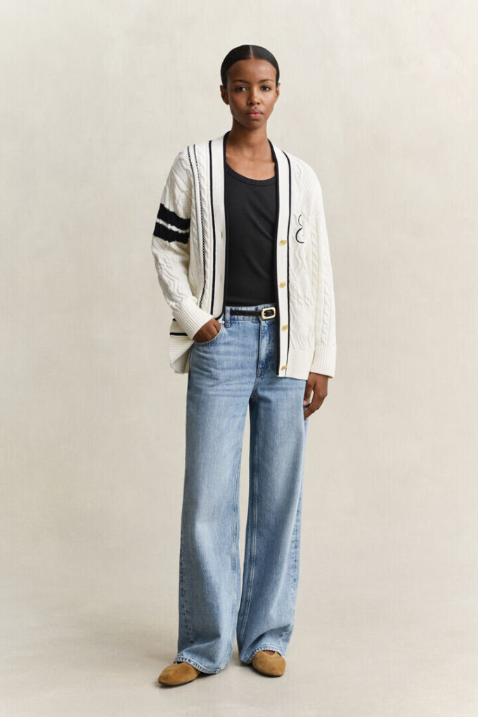 Kardigan z dzianiny typu cable knit w stylu varsity