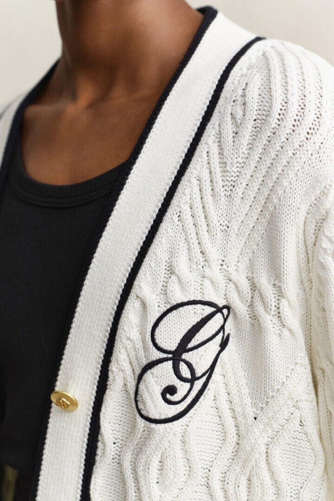 Kardigan z dzianiny typu cable knit w stylu varsity
