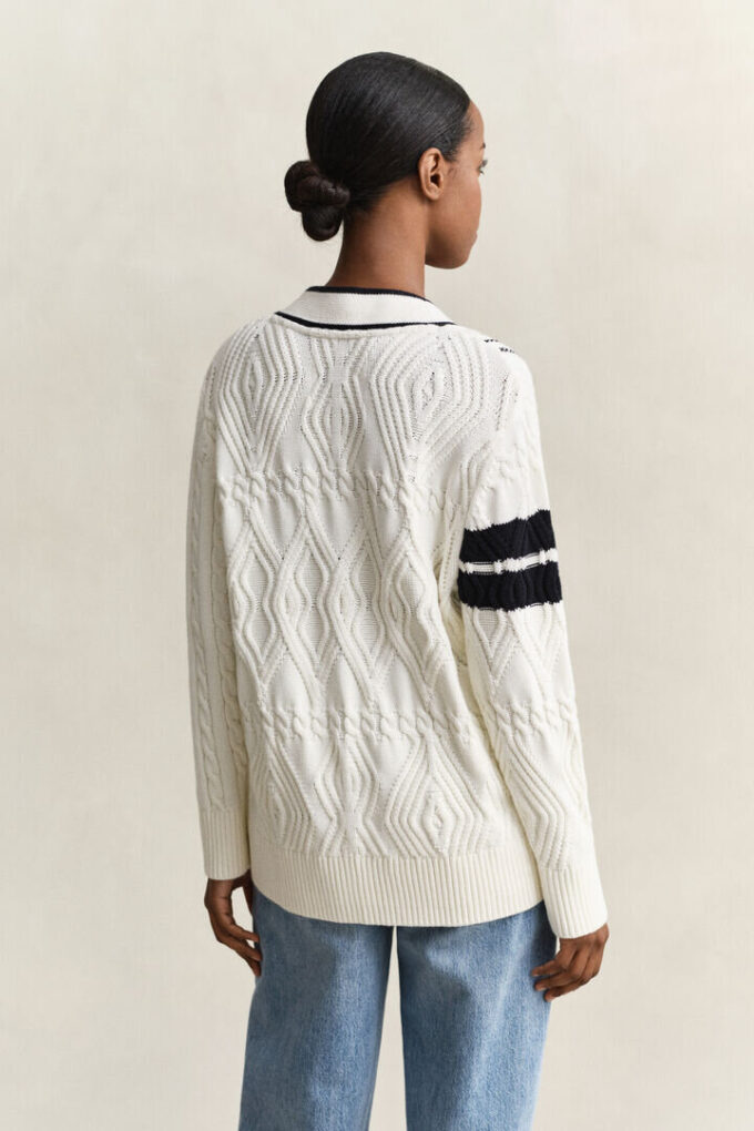 Kardigan z dzianiny typu cable knit w stylu varsity