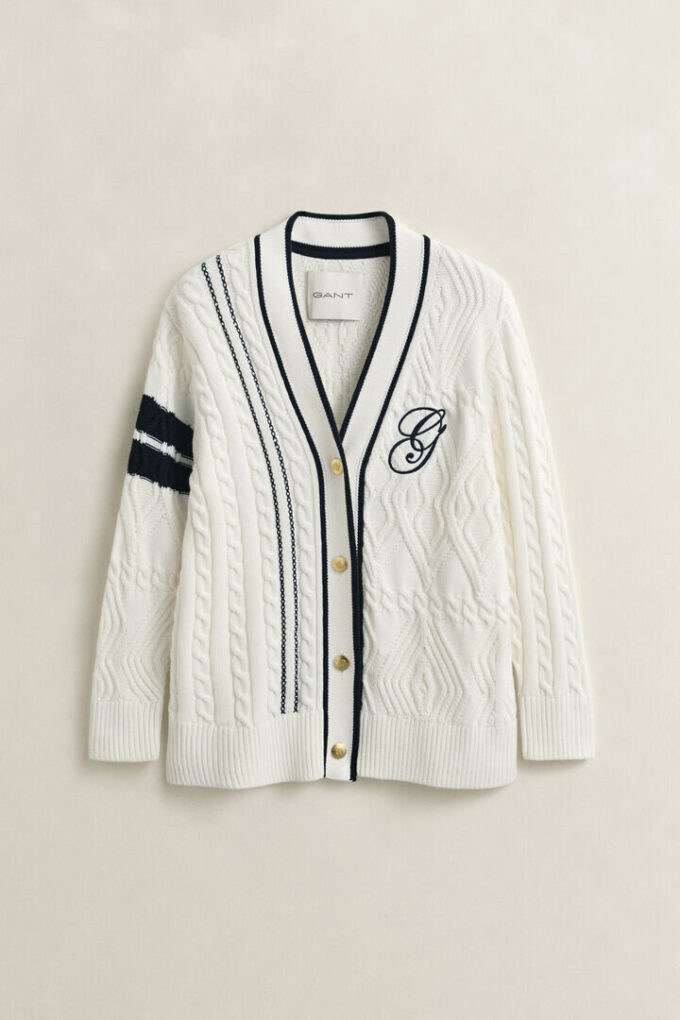 Kardigan z dzianiny typu cable knit w stylu varsity