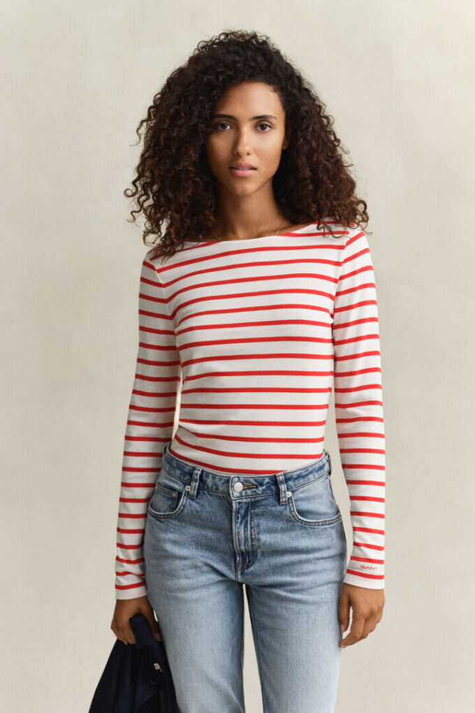 Koszulka z długim rękawem w paski bretońskie