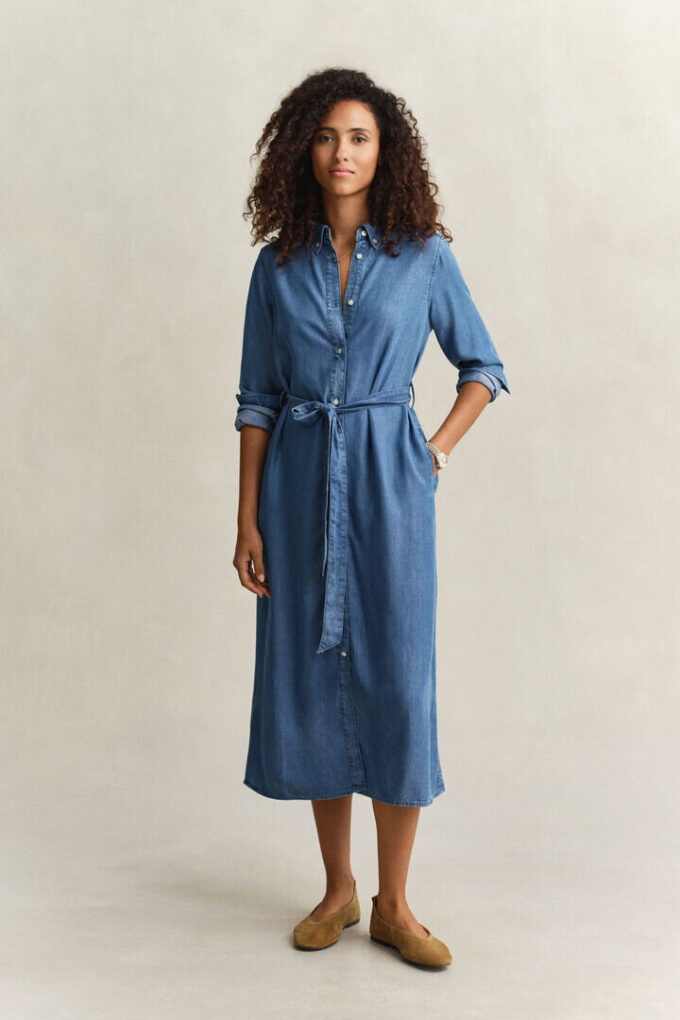 Sukienka koszulowa z tkaniny chambray