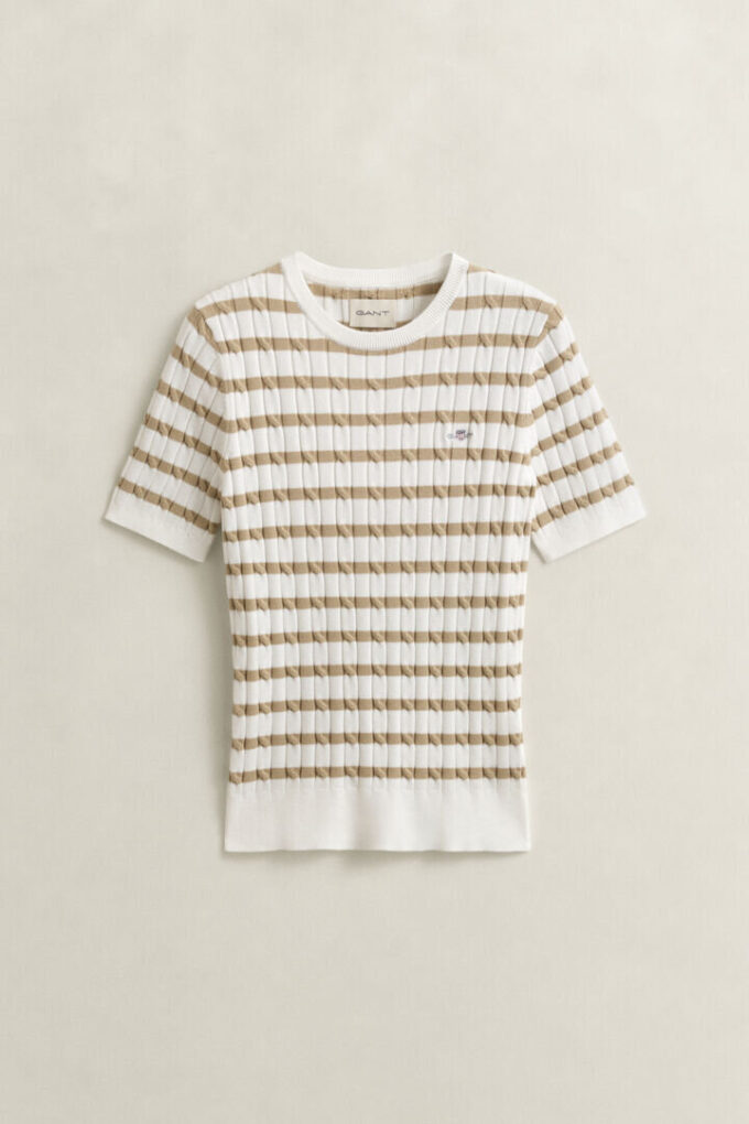 Sweter w paski z dzianiny typu cable knit w szortach z krótkim rękawem