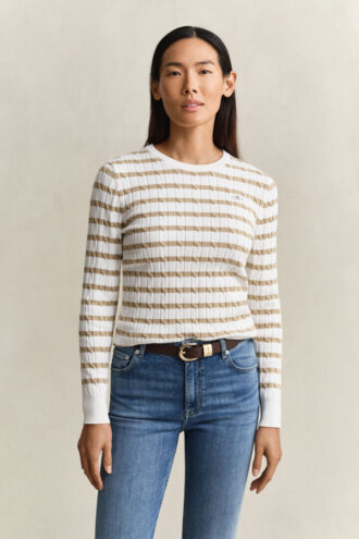 Sweter w paski z dzianiny typu cable knit z okrągłym dekoltem