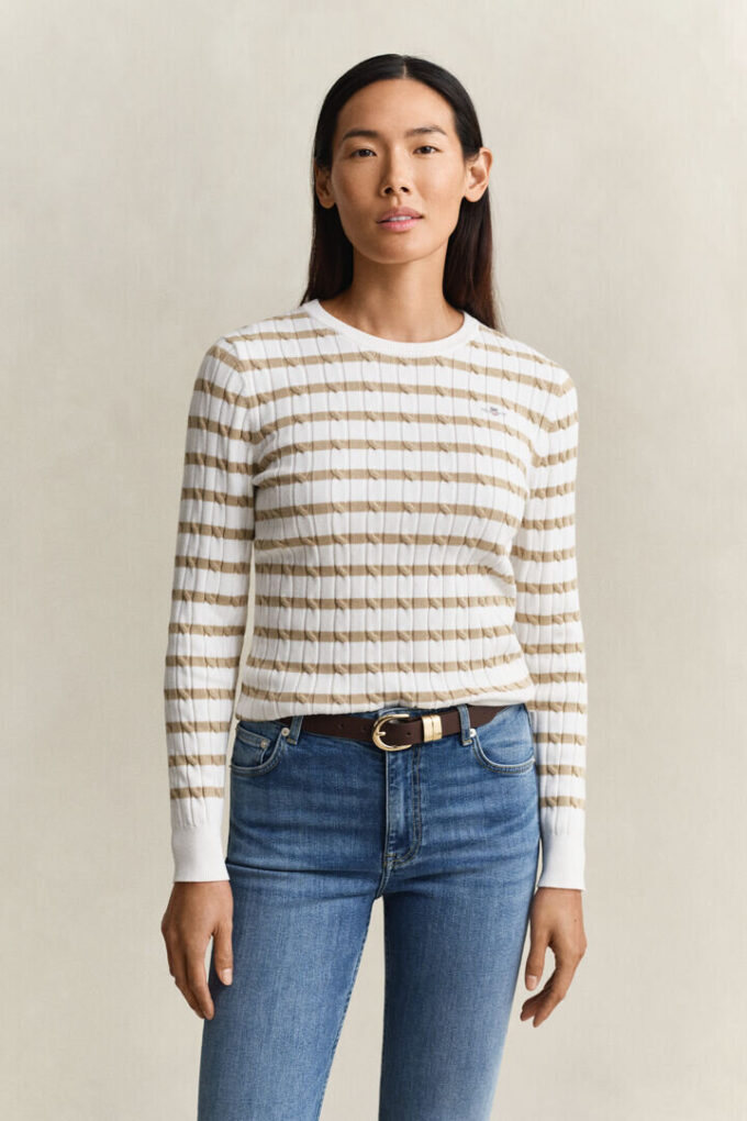 Sweter w paski z dzianiny typu cable knit z okrągłym dekoltem