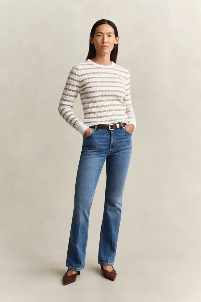 Sweter w paski z dzianiny typu cable knit z okrągłym dekoltem