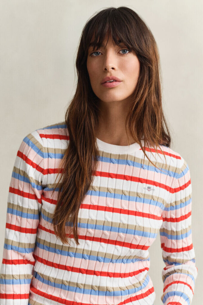 Sweter w paski z dzianiny typu cable knit z okrągłym dekoltem