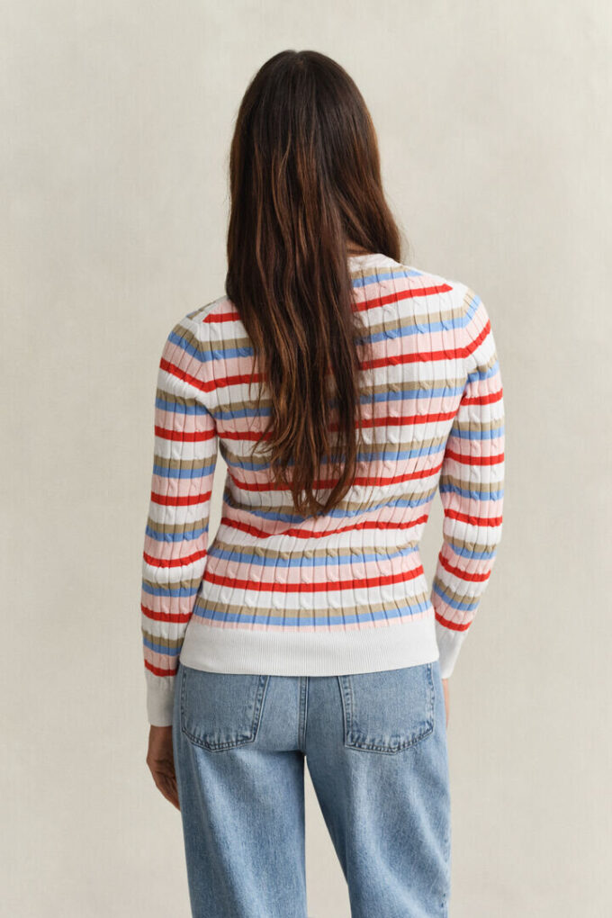 Sweter w paski z dzianiny typu cable knit z okrągłym dekoltem