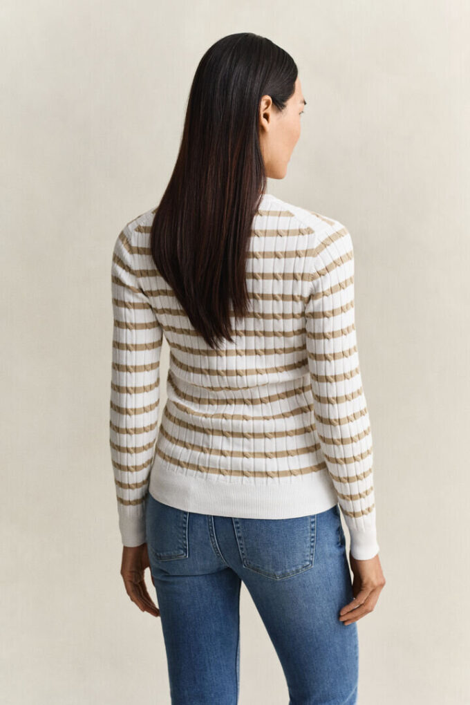 Sweter w paski z dzianiny typu cable knit z okrągłym dekoltem