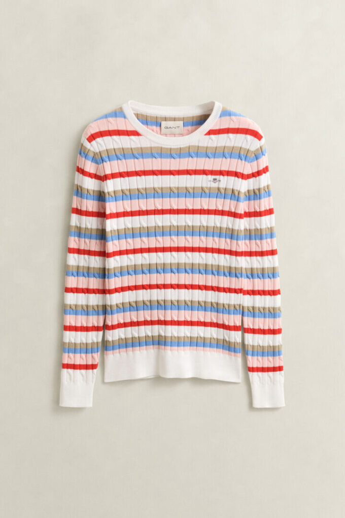 Sweter w paski z dzianiny typu cable knit z okrągłym dekoltem