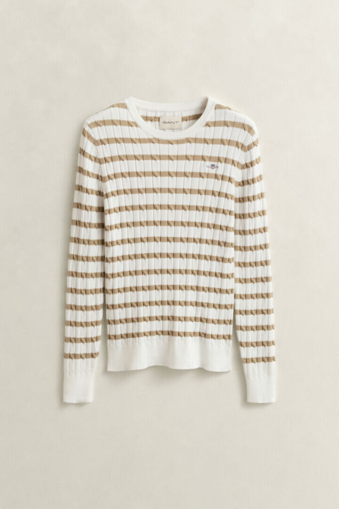 Sweter w paski z dzianiny typu cable knit z okrągłym dekoltem