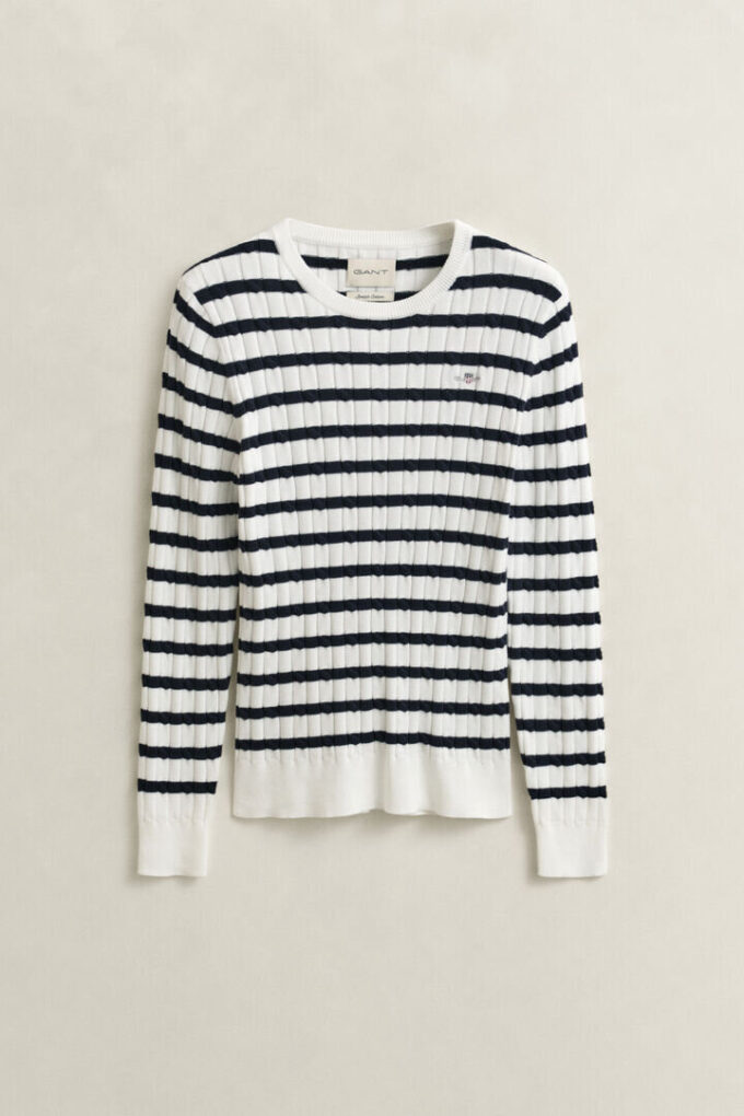 Sweter w paski z dzianiny typu cable knit z okrągłym dekoltem