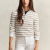 Sweter w paski z dzianiny typu cable knit z półzamkiem