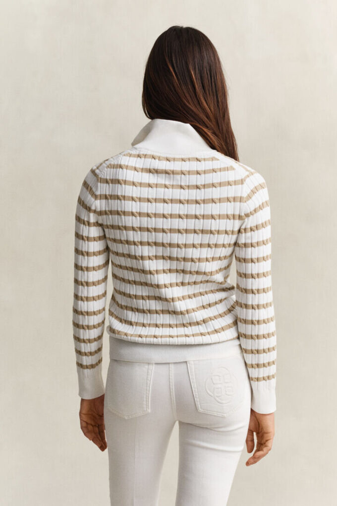 Sweter w paski z dzianiny typu cable knit z półzamkiem