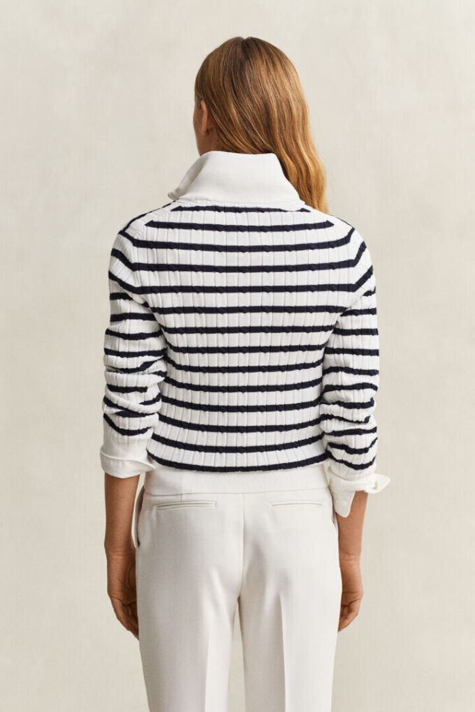 Sweter w paski z dzianiny typu cable knit z półzamkiem