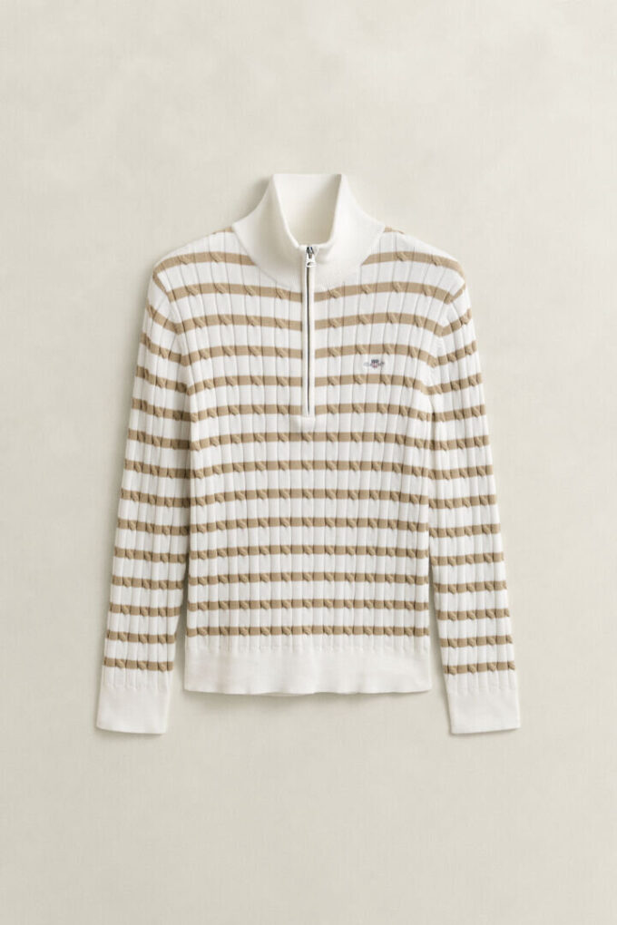 Sweter w paski z dzianiny typu cable knit z półzamkiem