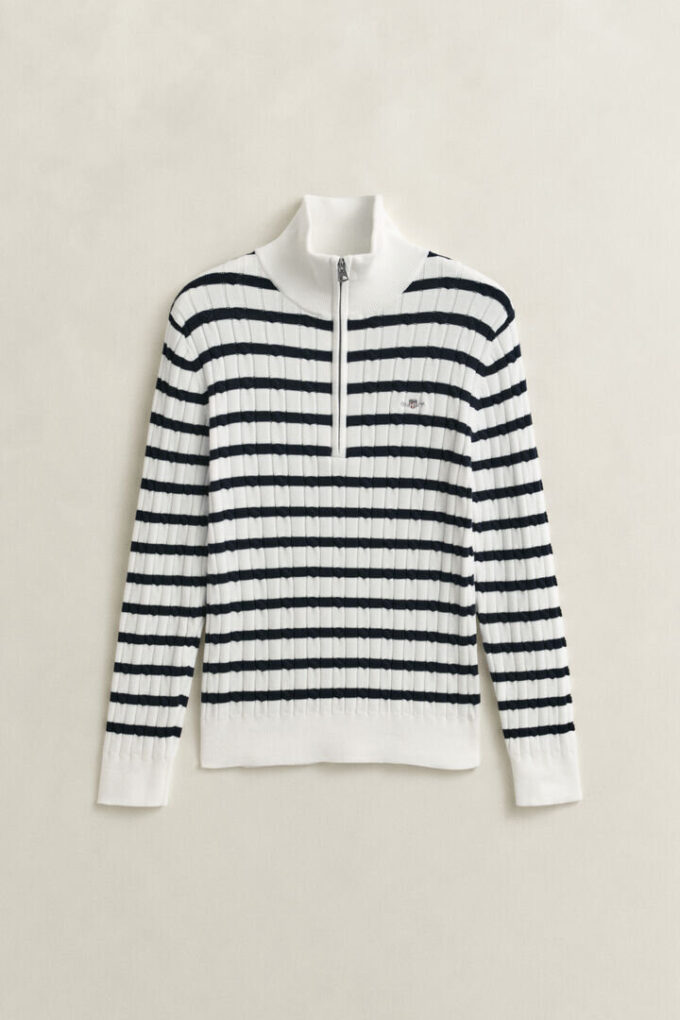 Sweter w paski z dzianiny typu cable knit z półzamkiem