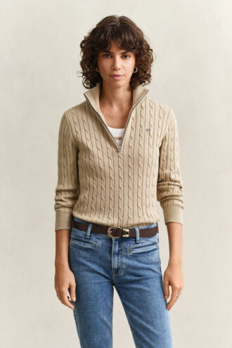 Sweter z dzianiny typu cable knit z półzamkiem