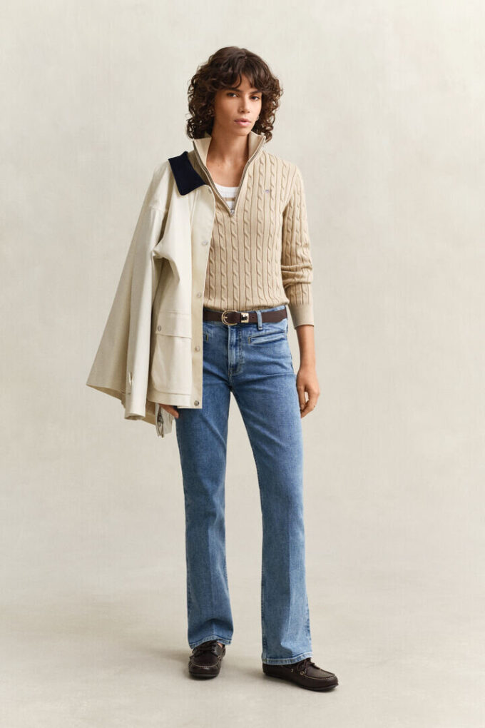 Sweter z dzianiny typu cable knit z półzamkiem