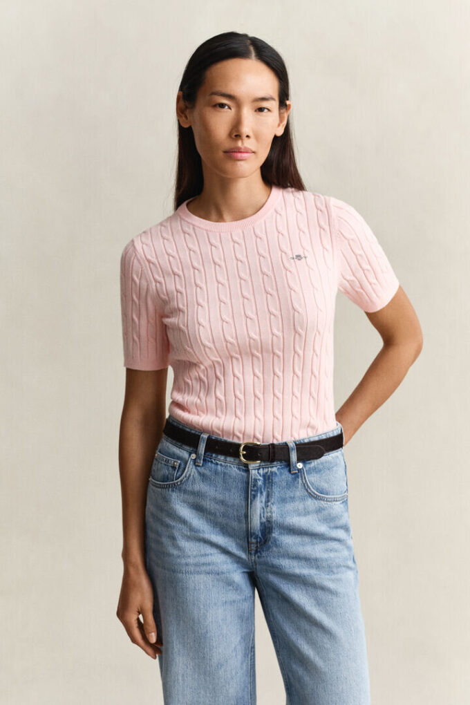 Sweter z krótkim rękawem w stylu szortów o splocie warkoczowym